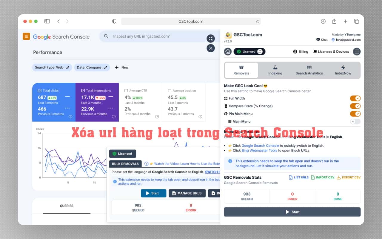 Xóa url hàng loạt trong search console
