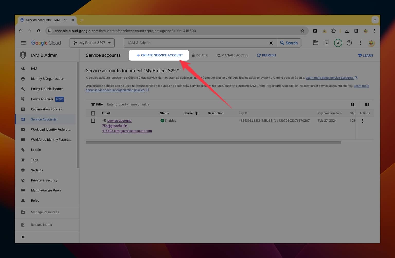 Cách nhận lấy khóa JSON của Google Click "Create credentials" and select "Service account".