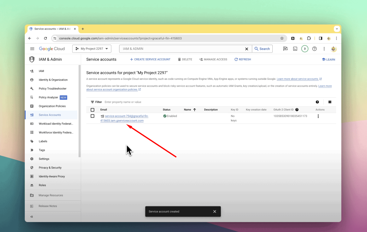 Cách nhận lấy khóa JSON của Google Chọn vào tài khoản để tạo khóa JSON