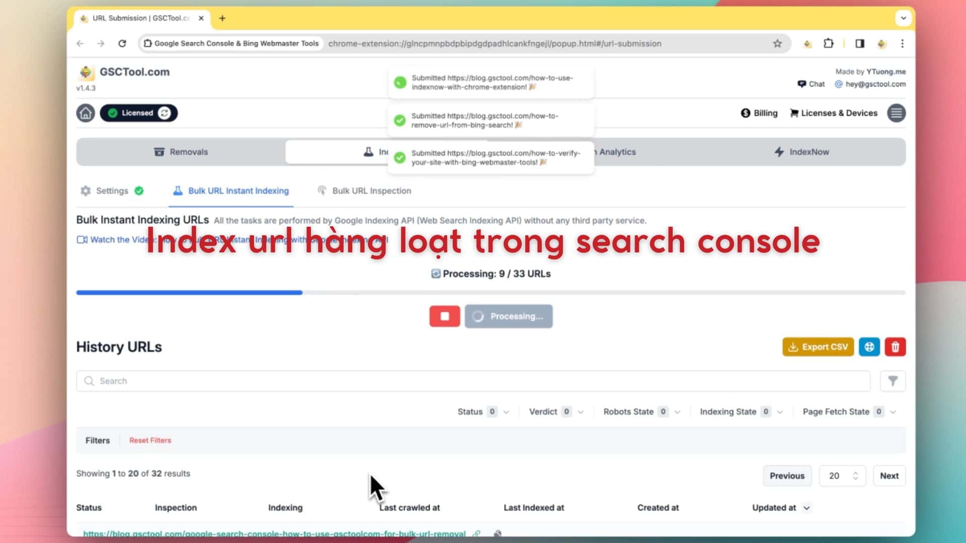 Index url hàng loạt trong search console