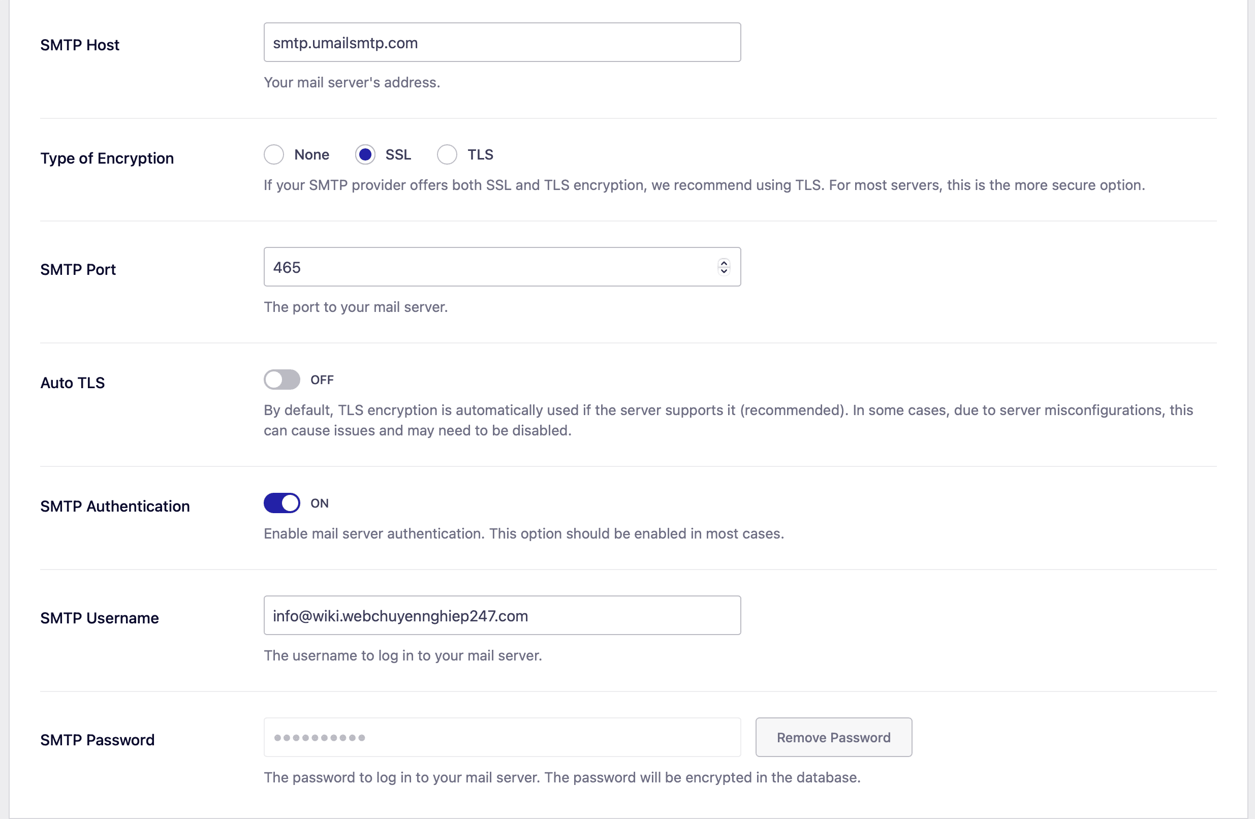 cấu hình SMTP email theo tên miền