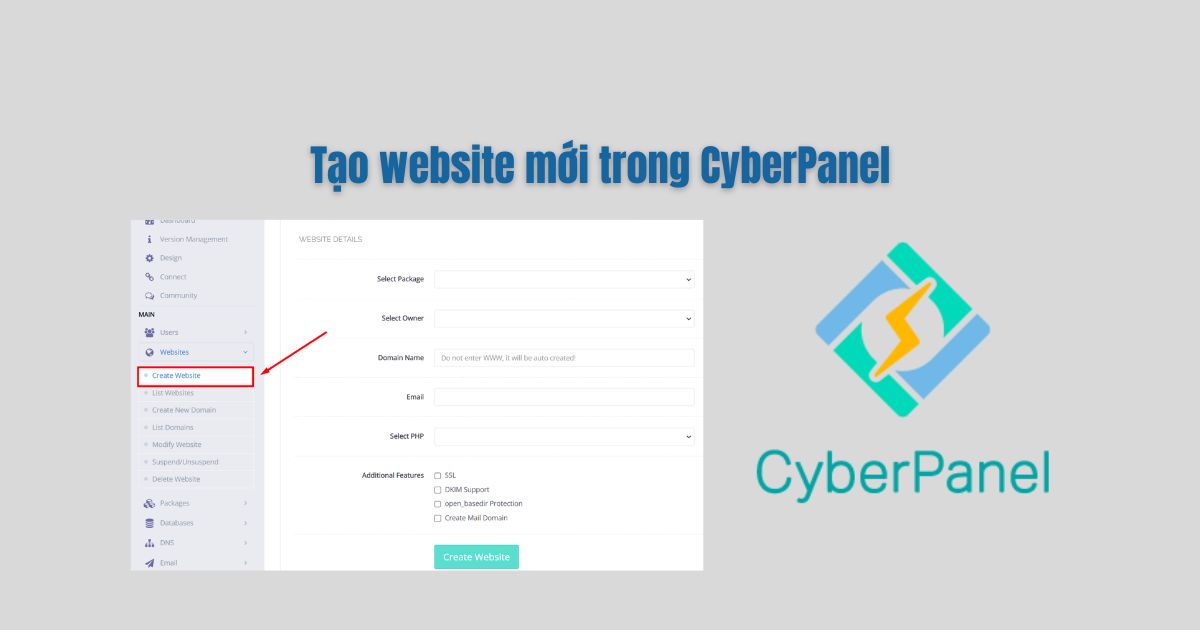 Tạo website mới trong CyberPanel Tạo website mới trong CyberPanel