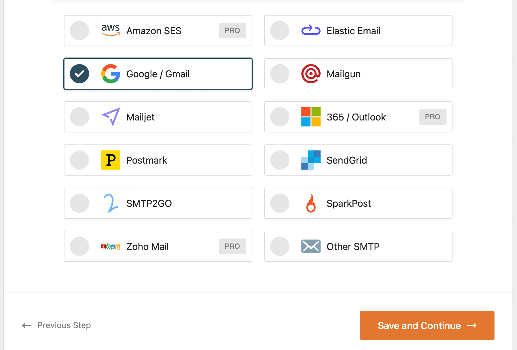 Google / Gmail trong phần Mailer.