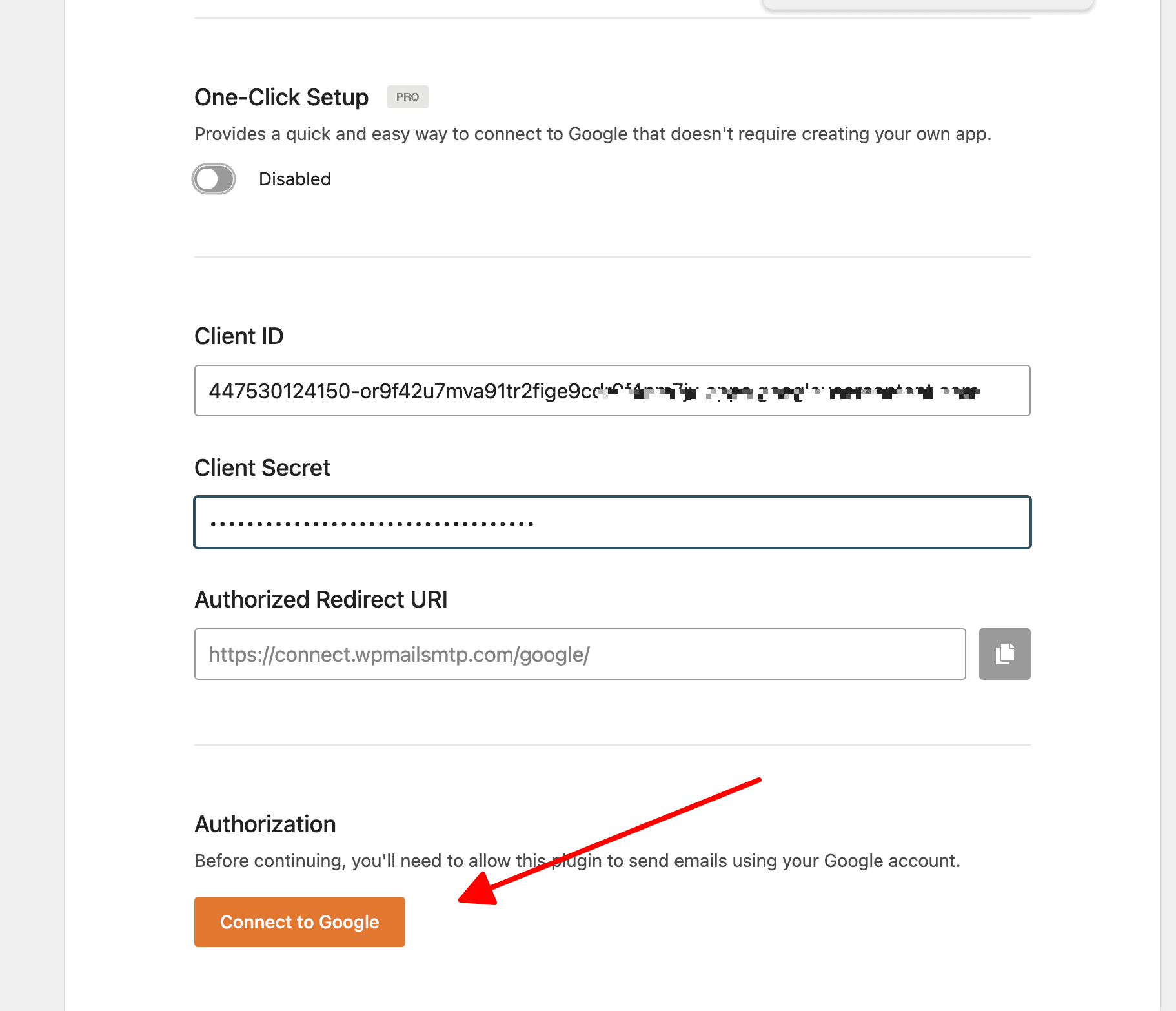 Dán Client ID và Client Secret vào WP MAIL SMTP