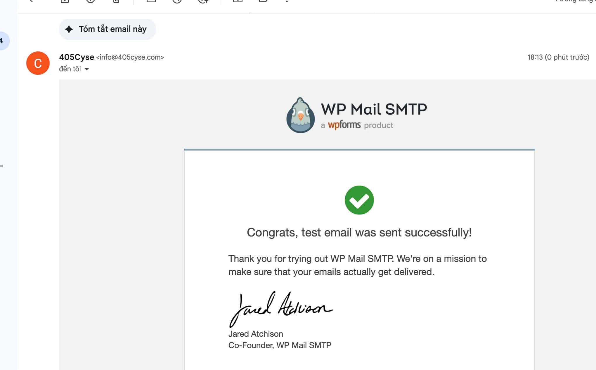 Congrats, test email was sent successfully!