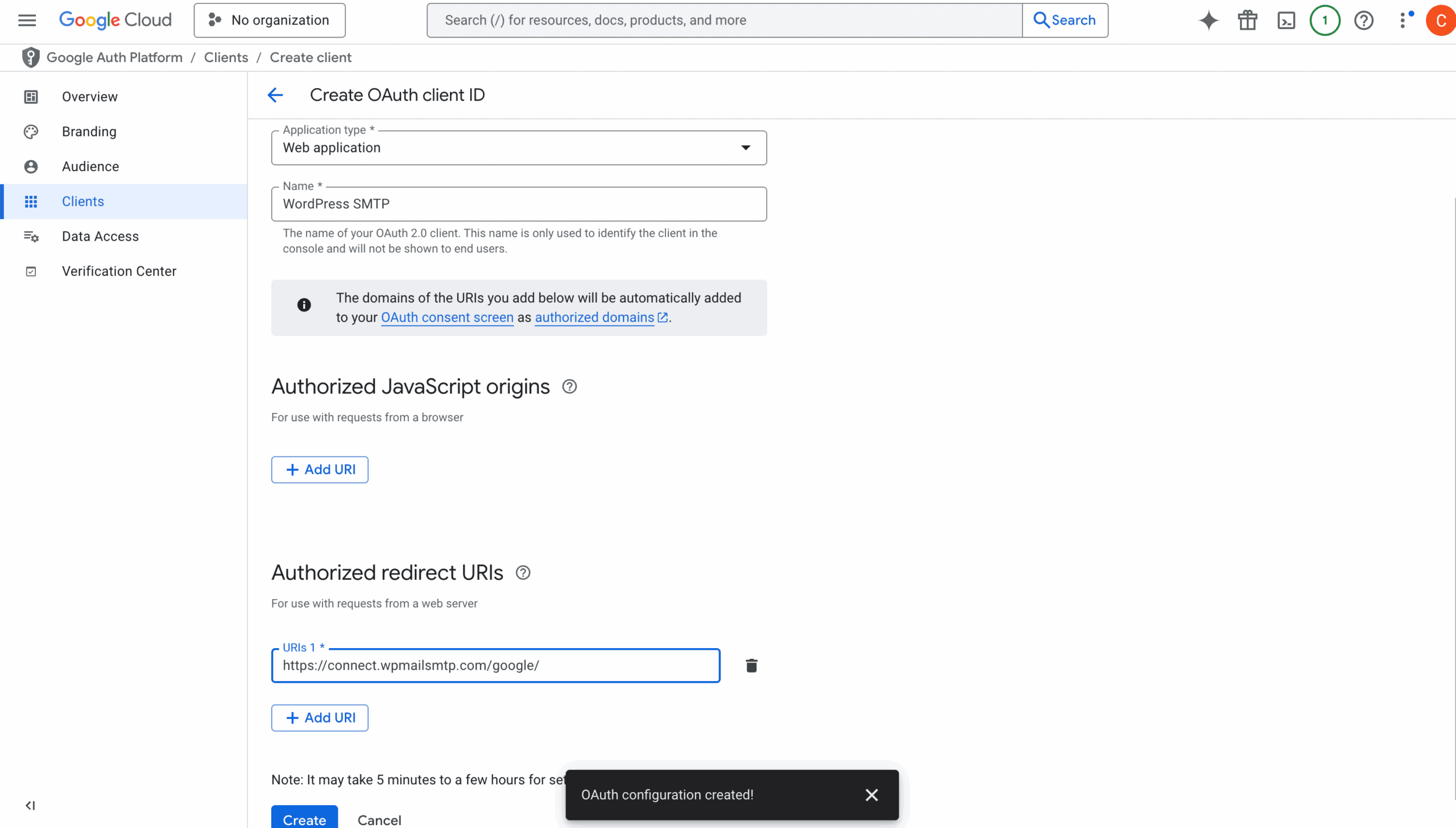 Create Auth client ID