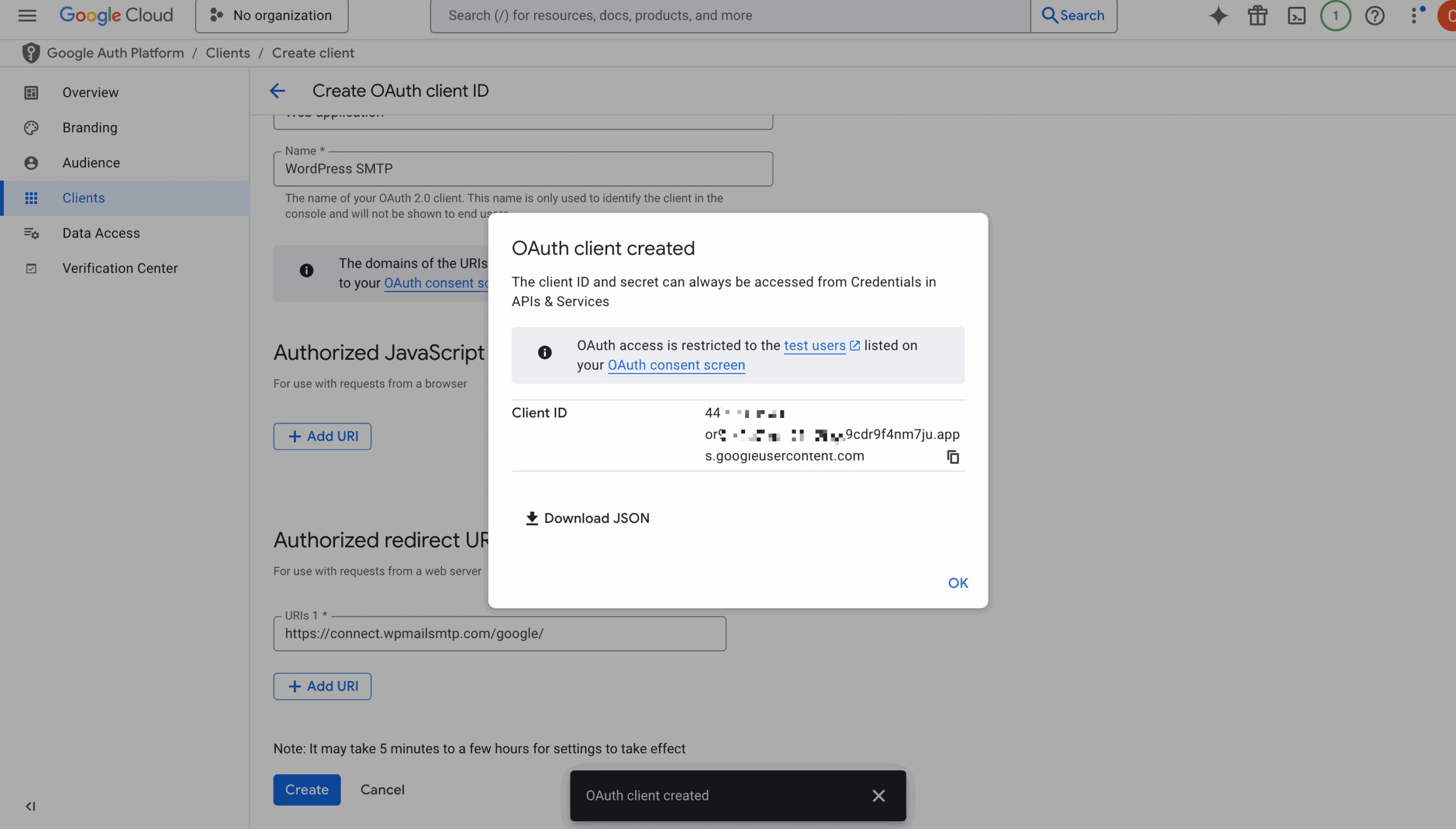 OAuth client created