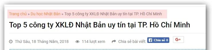 Thành quả sau khi chèn Breadcrumbs vào bài viết 