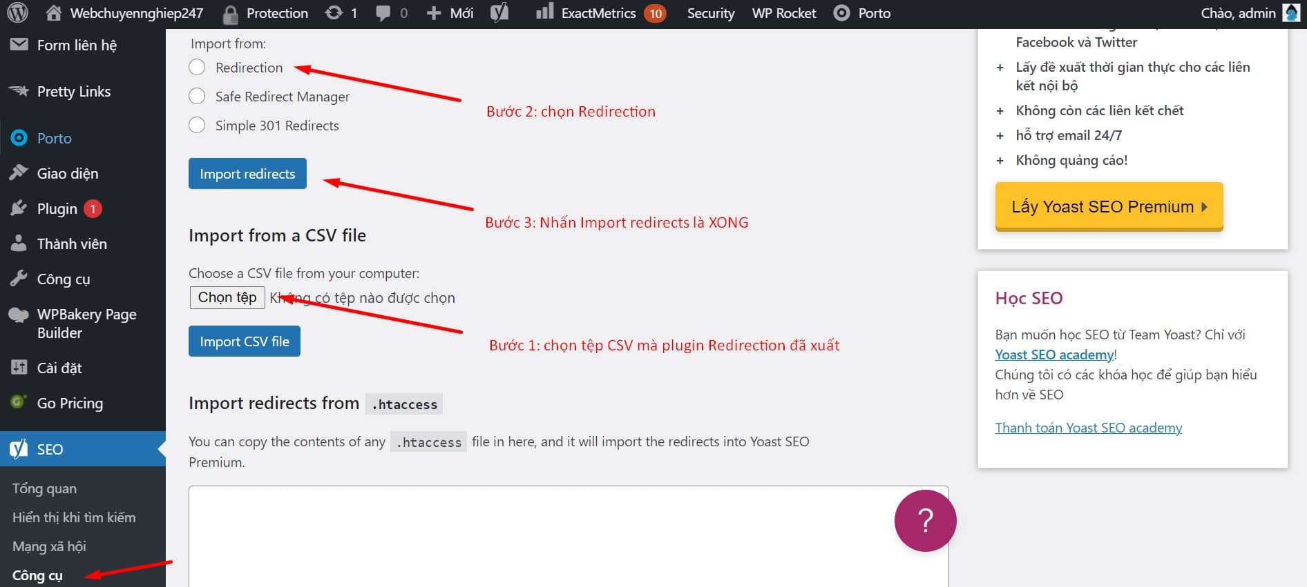 Nhập (Import) Dữ Liệu Vào Yoast SEO Premium