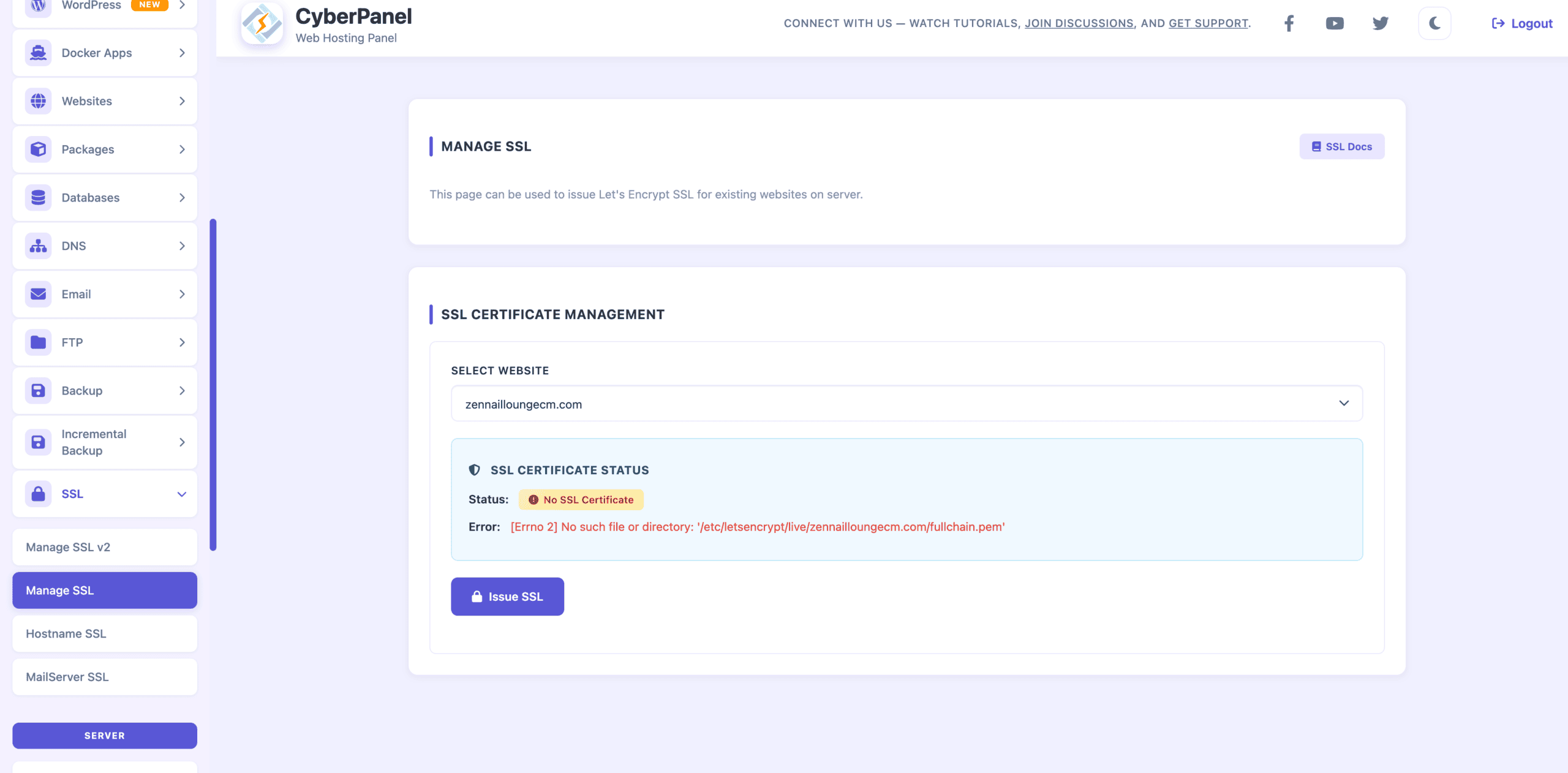 Bấm Issue SSL nhiều lần vẫn không được