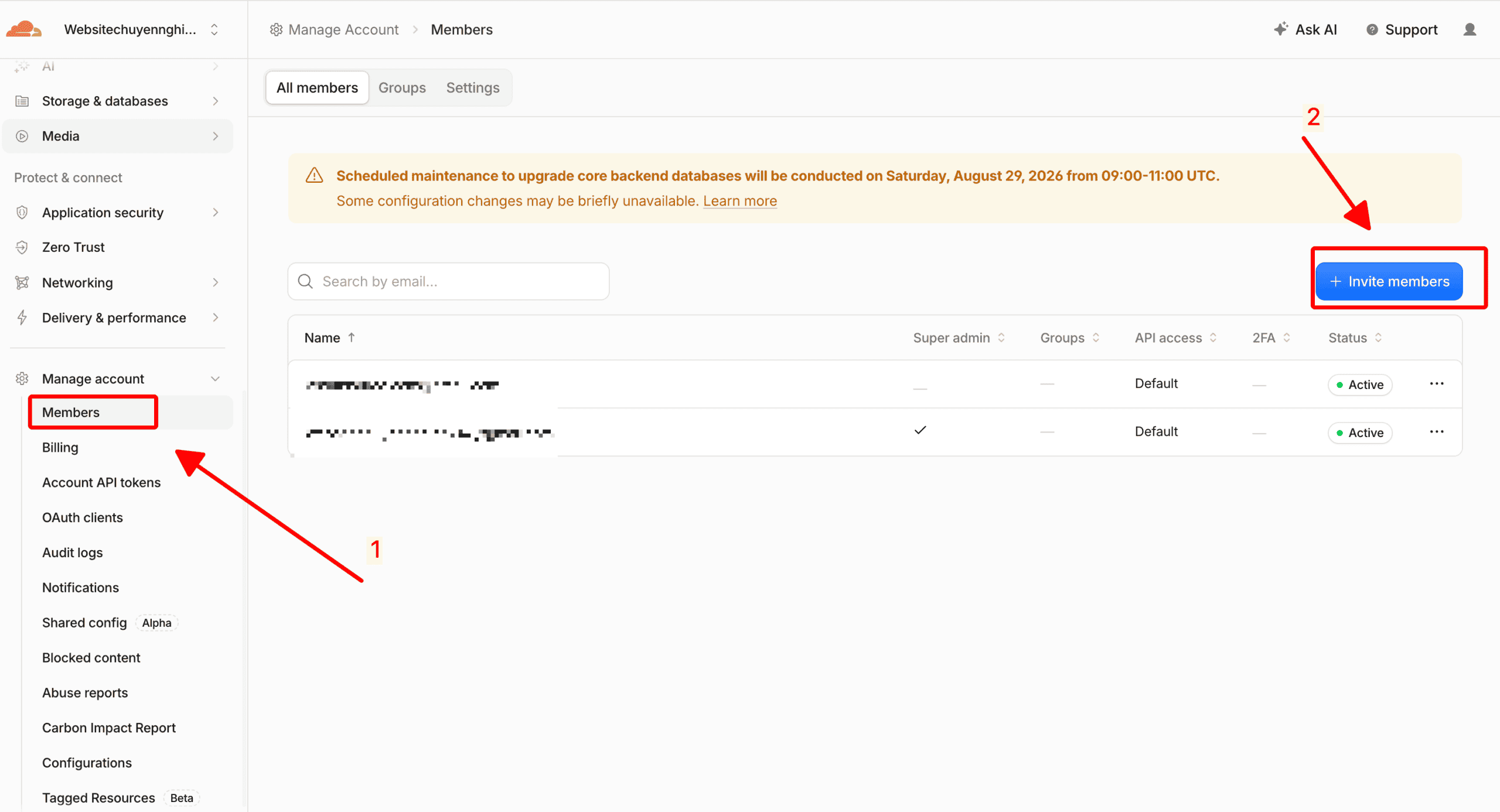 Chia sẻ quyền truy cập tên miền CloudFlare Trình quản lý thành viên Cloudflare
