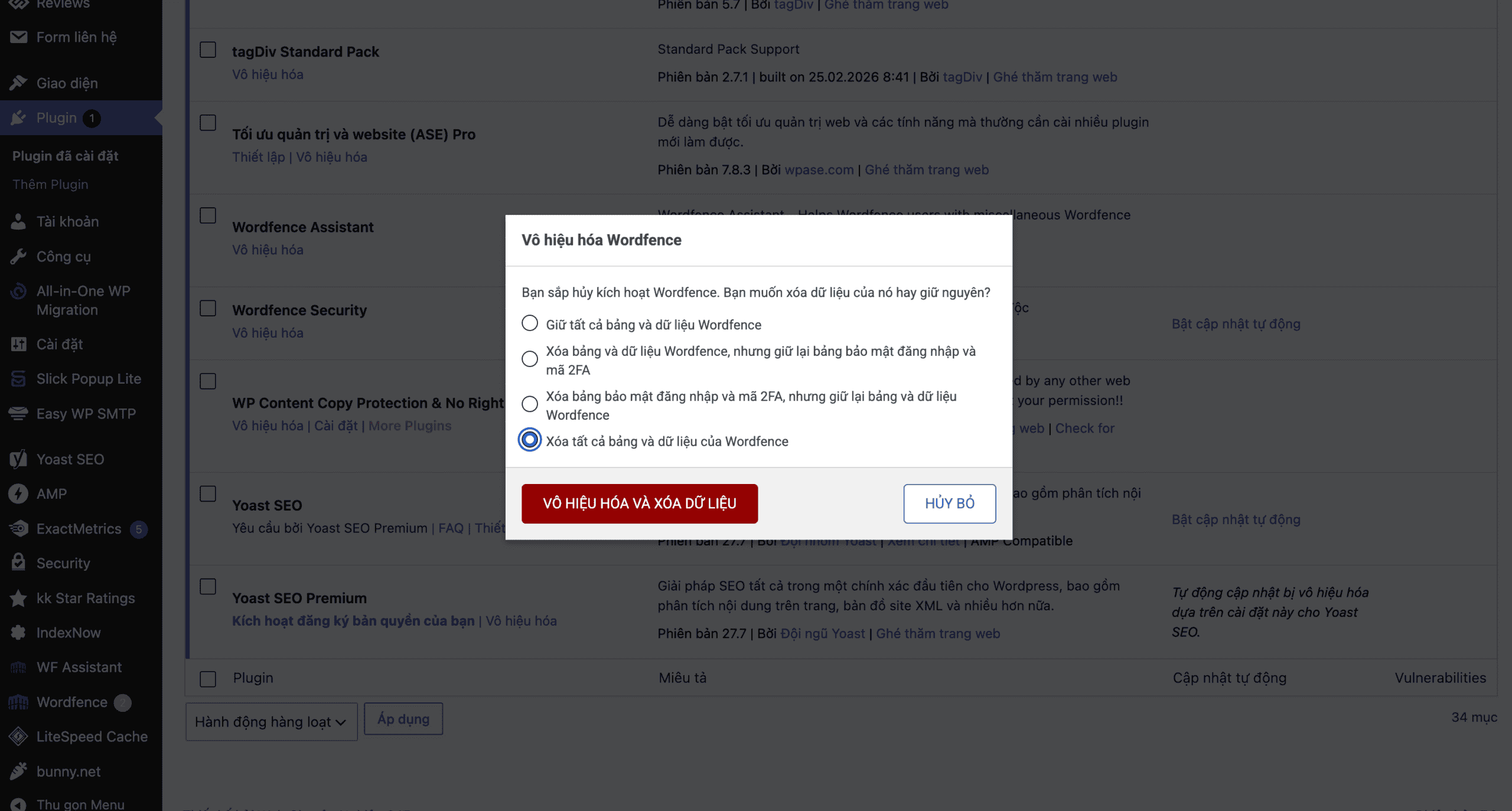 Cài đặt và kích hoạt License Wordfence đúng cách Vô hiệu hóa plugin Wordfence cũ