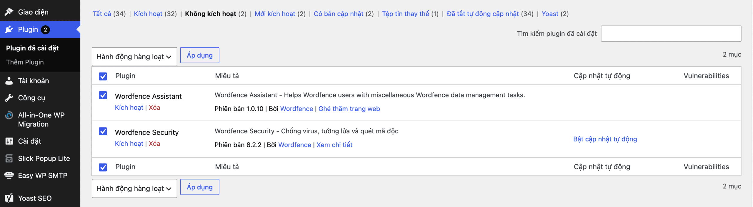 Cài đặt và kích hoạt License Wordfence đúng cách Xóa Wordfence và Wordfence Assistant