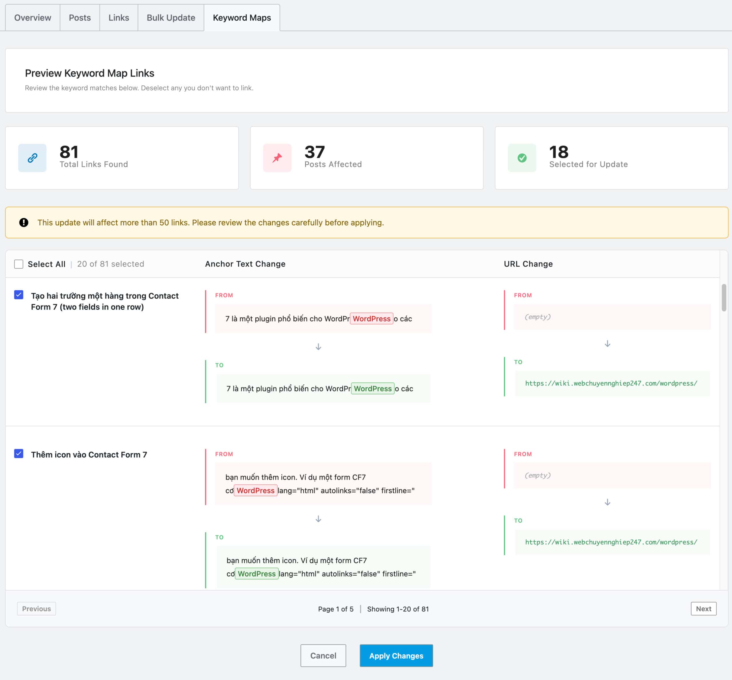 Preview Keyword Map Links