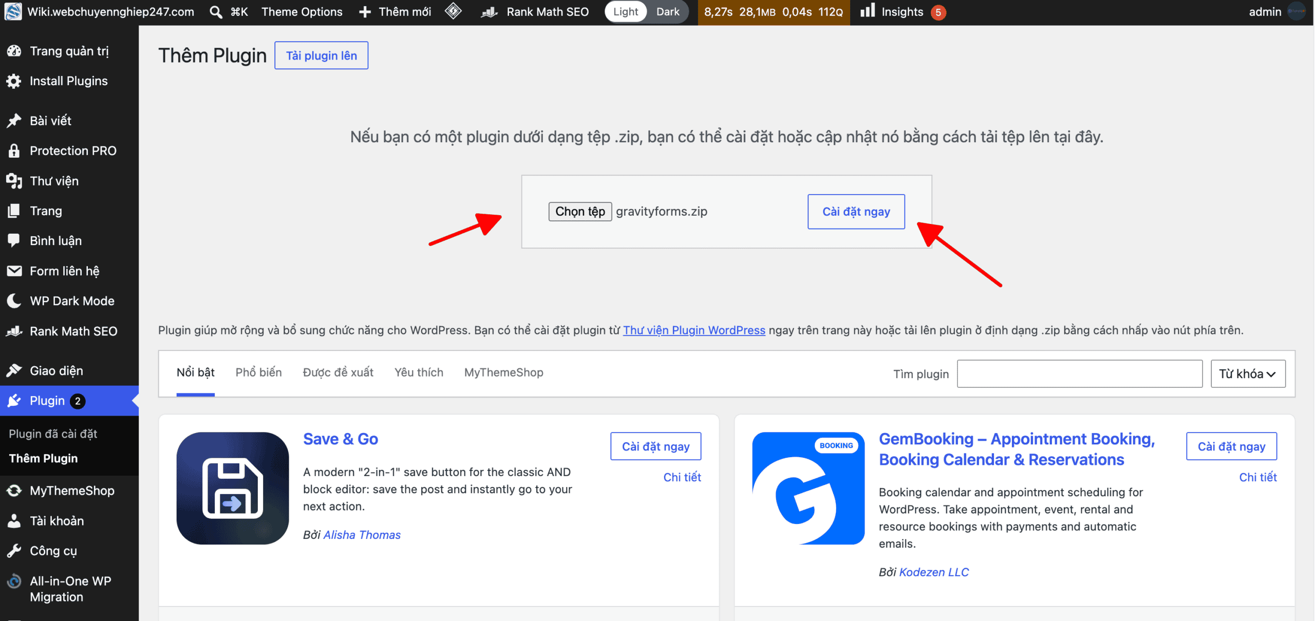 Hướng dẫn cài đặt Gravity Forms trên WordPress cài đặt và kích hoạt plugin Gravity Forms